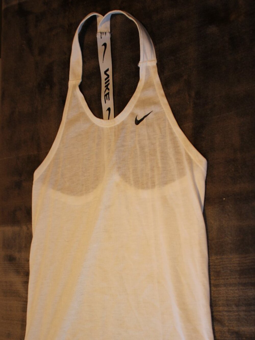 Nike XS Dri-Fit Sheer White Racerback Tank with Logo Strap